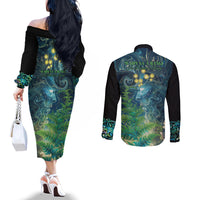 New Zealand Matariki Waipuna-a-rangi Couples Matching Off The Shoulder Long Sleeve Dress and Long Sleeve Button Shirt He Roimata o Rangi LT9 - Polynesian Pride