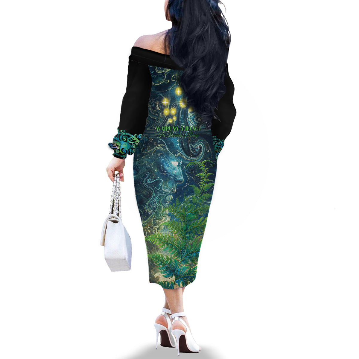 New Zealand Matariki Waipuna-a-rangi Family Matching Off The Shoulder Long Sleeve Dress and Hawaiian Shirt He Roimata o Rangi LT9 - Polynesian Pride