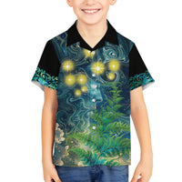 New Zealand Matariki Waipuna-a-rangi Family Matching Off Shoulder Maxi Dress and Hawaiian Shirt He Roimata o Rangi LT9 Son's Shirt Black - Polynesian Pride