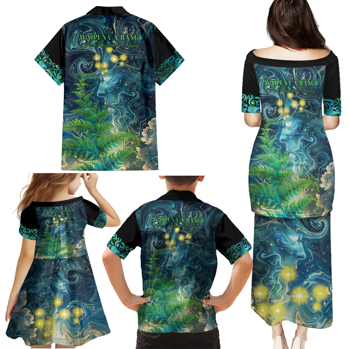 New Zealand Matariki Waipuna-a-rangi Family Matching Puletasi and Hawaiian Shirt He Roimata o Rangi LT9 - Polynesian Pride