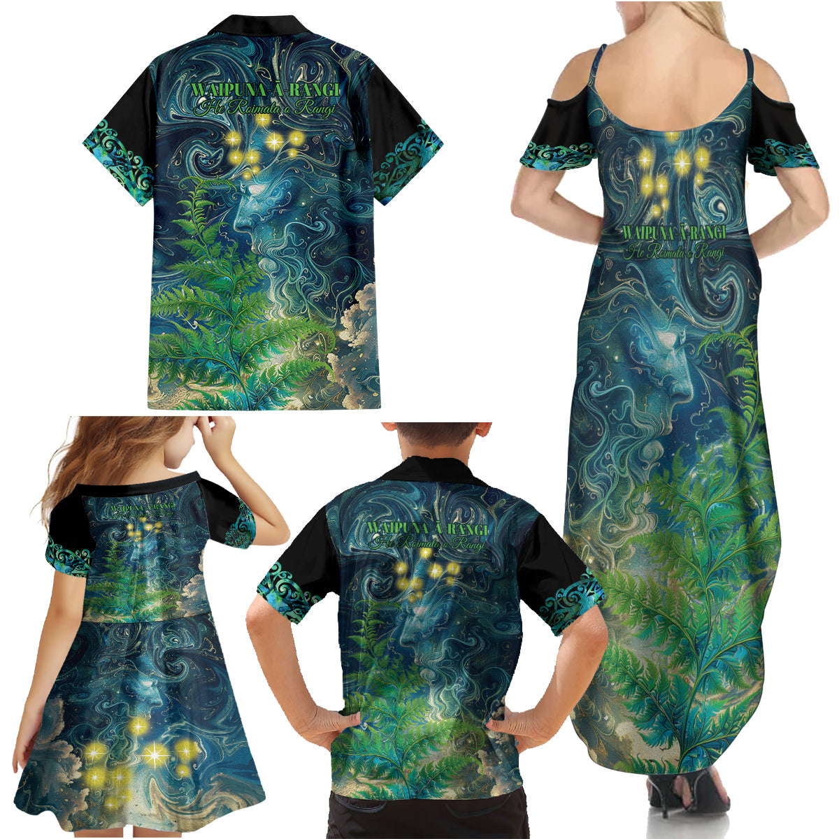 New Zealand Matariki Waipuna-a-rangi Family Matching Summer Maxi Dress and Hawaiian Shirt He Roimata o Rangi LT9 - Polynesian Pride