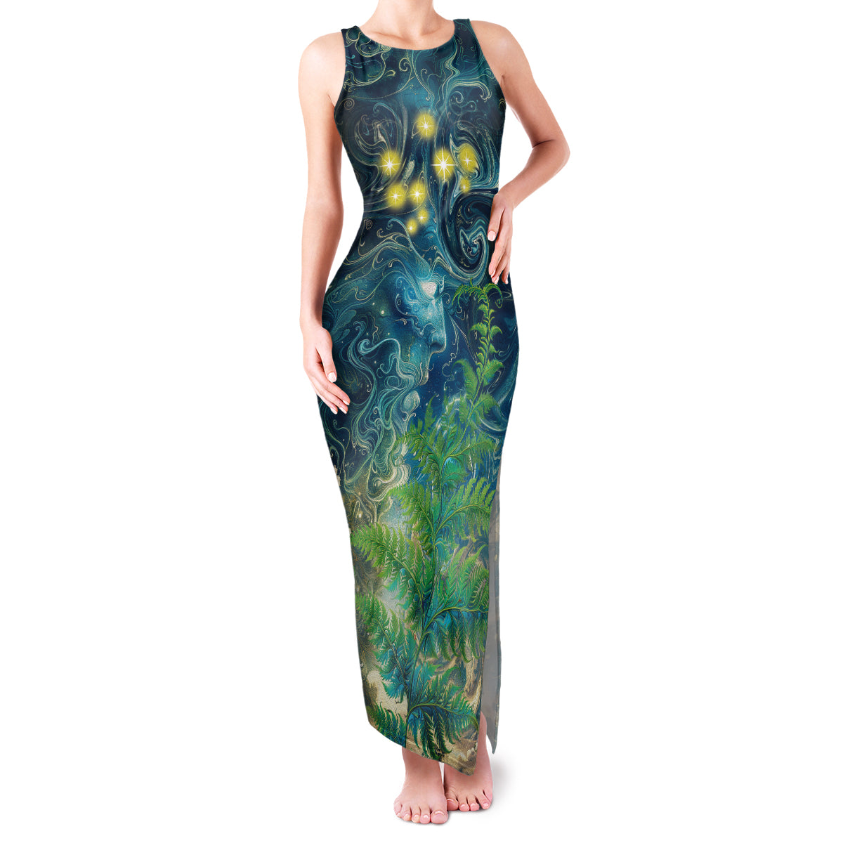 New Zealand Matariki Waipuna-a-rangi Family Matching Tank Maxi Dress and Hawaiian Shirt He Roimata o Rangi LT9 Mom's Dress Black - Polynesian Pride