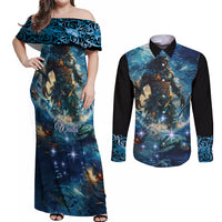 New Zealand Matariki Waita Couples Matching Off Shoulder Maxi Dress and Long Sleeve Button Shirt The Way Of The Water LT9 Black - Polynesian Pride