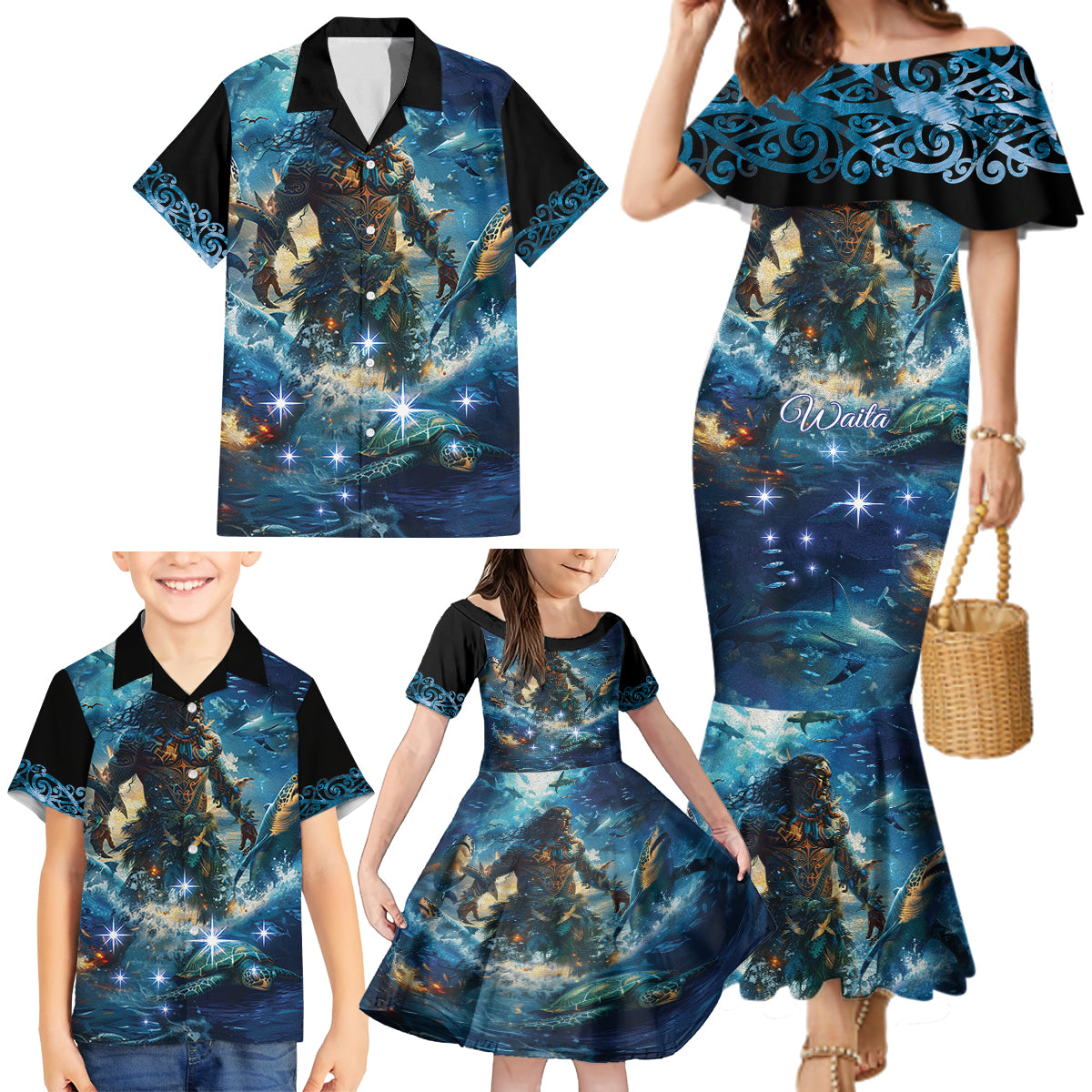 New Zealand Matariki Waita Family Matching Mermaid Dress and Hawaiian Shirt The Way Of The Water LT9 - Polynesian Pride