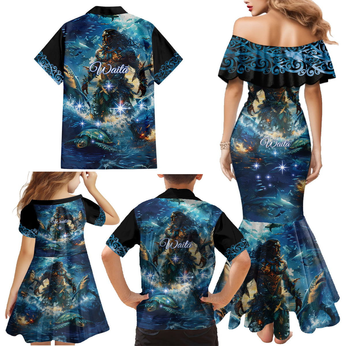 New Zealand Matariki Waita Family Matching Mermaid Dress and Hawaiian Shirt The Way Of The Water LT9 - Polynesian Pride