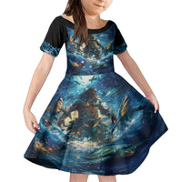 New Zealand Matariki Waita Family Matching Off Shoulder Maxi Dress and Hawaiian Shirt The Way Of The Water LT9 Daughter's Dress Black - Polynesian Pride