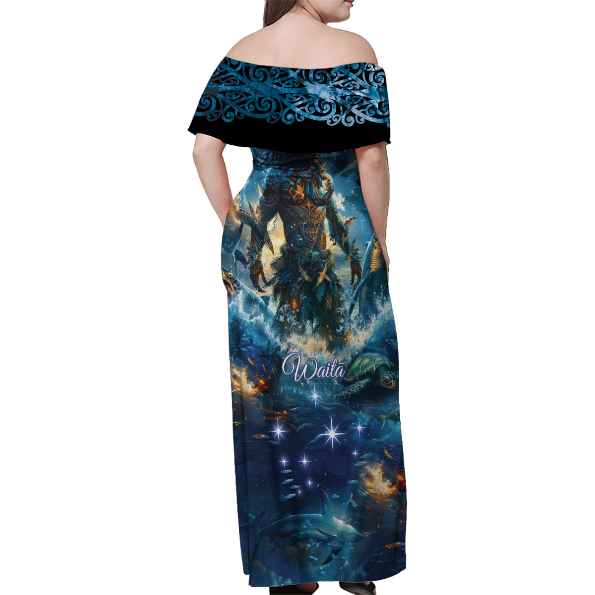 New Zealand Matariki Waita Family Matching Off Shoulder Maxi Dress and Hawaiian Shirt The Way Of The Water LT9 - Polynesian Pride
