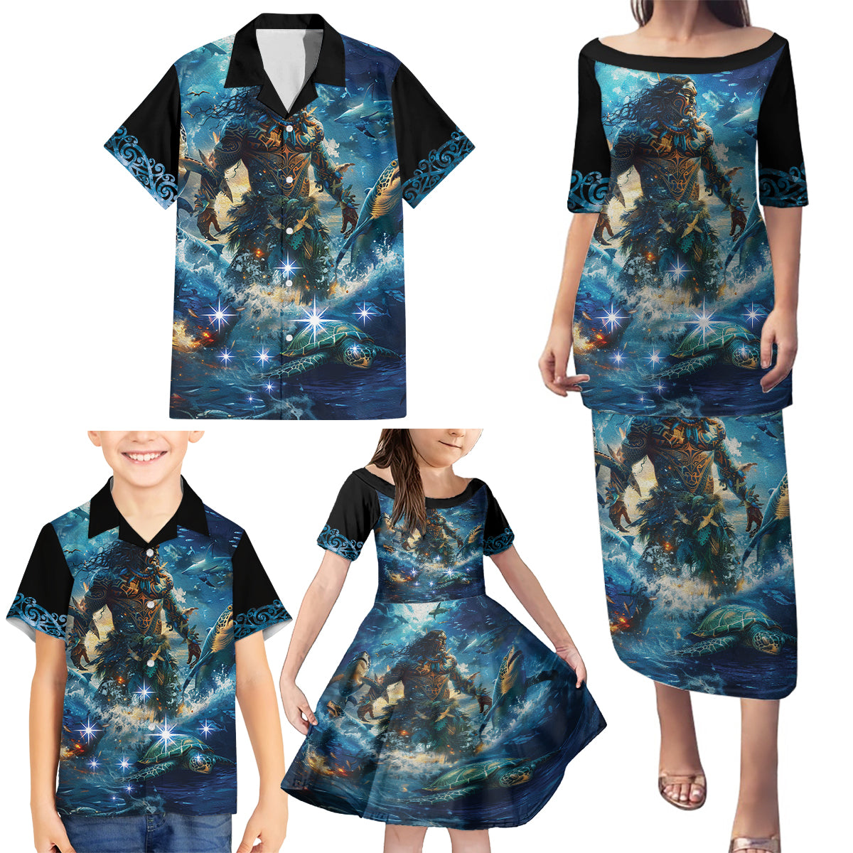 New Zealand Matariki Waita Family Matching Puletasi and Hawaiian Shirt The Way Of The Water LT9 - Polynesian Pride