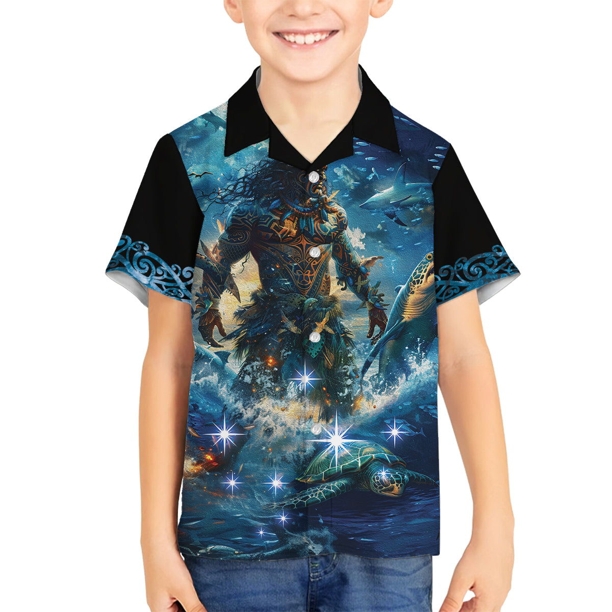 New Zealand Matariki Waita Family Matching Summer Maxi Dress and Hawaiian Shirt The Way Of The Water LT9 Son's Shirt Black - Polynesian Pride