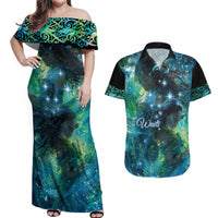 New Zealand Matariki Waiti Couples Matching Off Shoulder Maxi Dress and Hawaiian Shirt The Beginnings Of Life LT9 Black - Polynesian Pride