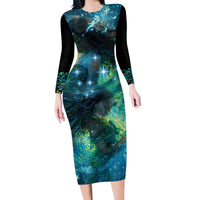 New Zealand Matariki Waiti Family Matching Long Sleeve Bodycon Dress and Hawaiian Shirt The Beginnings Of Life LT9 Mom's Dress Black - Polynesian Pride