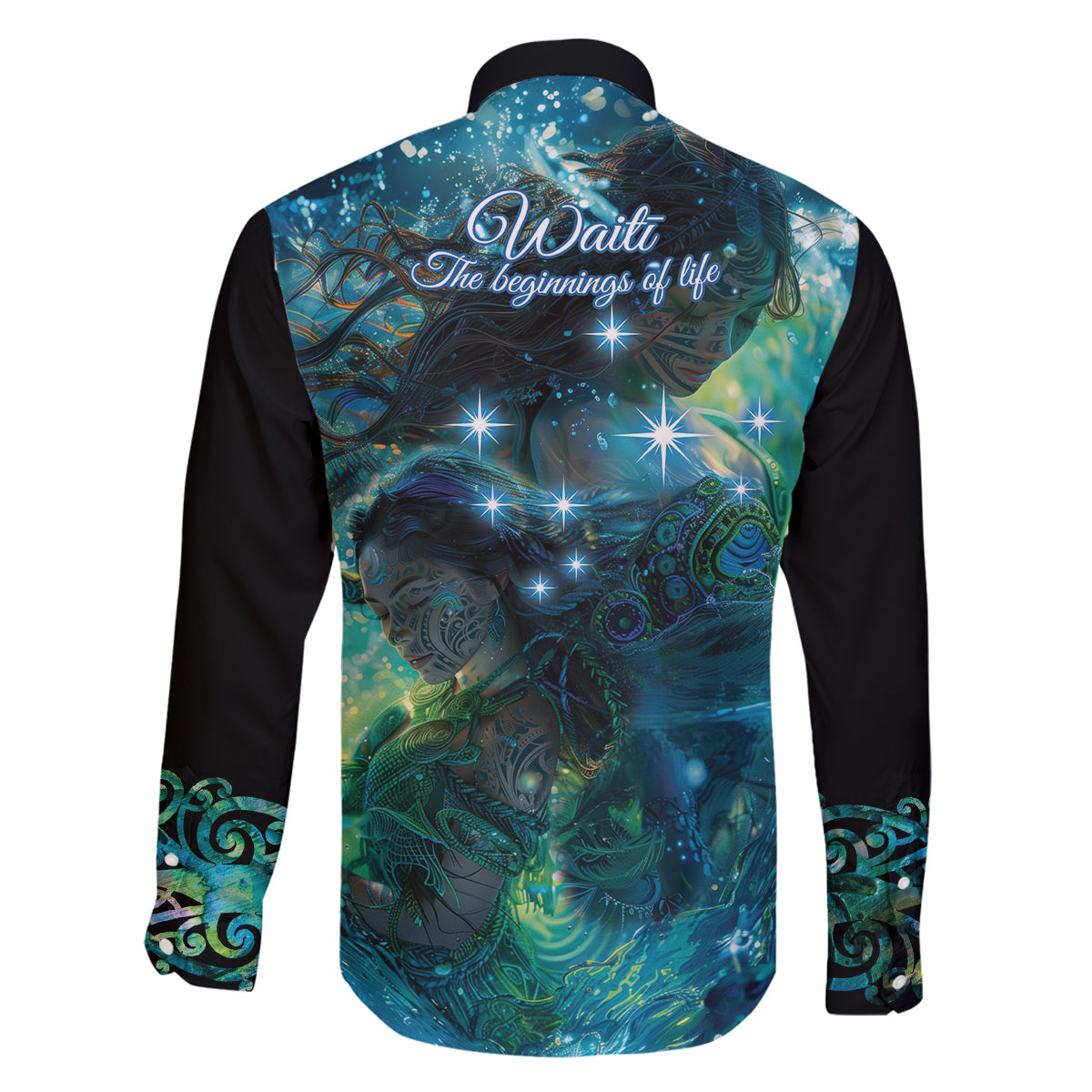 New Zealand Matariki Waiti Family Matching Off The Shoulder Long Sleeve Dress and Hawaiian Shirt The Beginnings Of Life LT9 - Polynesian Pride