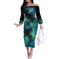 New Zealand Matariki Waiti Family Matching Off The Shoulder Long Sleeve Dress and Hawaiian Shirt The Beginnings Of Life LT9 Mom's Dress Black - Polynesian Pride