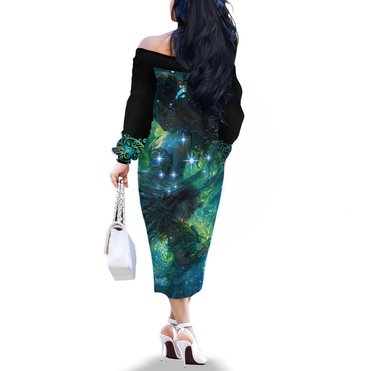 New Zealand Matariki Waiti Family Matching Off The Shoulder Long Sleeve Dress and Hawaiian Shirt The Beginnings Of Life LT9 - Polynesian Pride