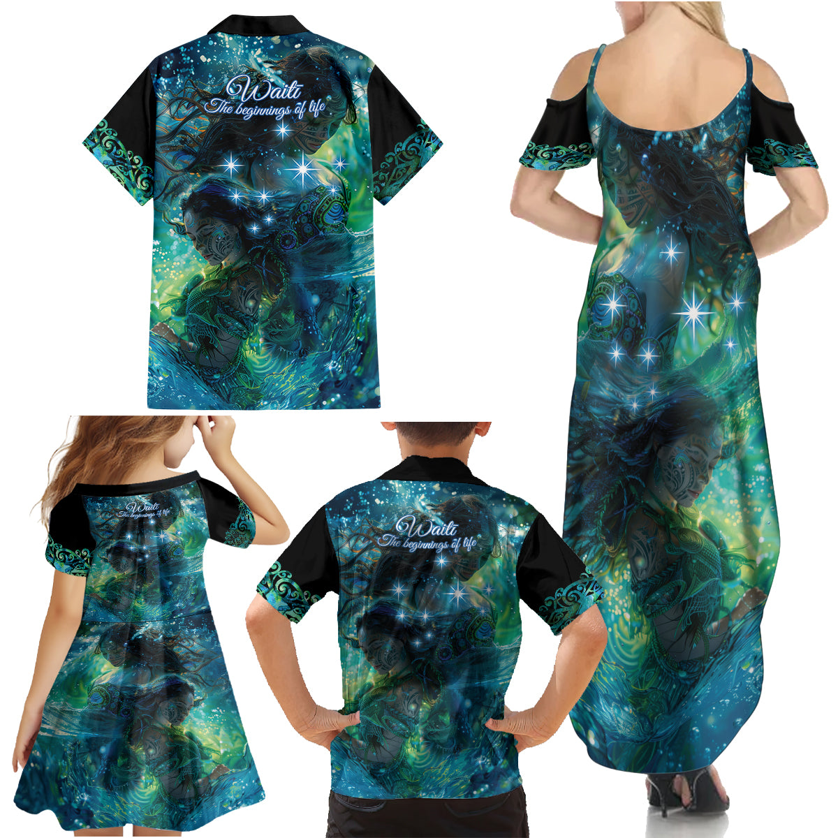 New Zealand Matariki Waiti Family Matching Summer Maxi Dress and Hawaiian Shirt The Beginnings Of Life LT9 - Polynesian Pride