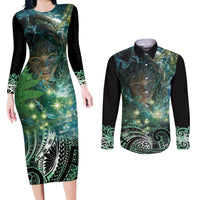 New Zealand Matariki Waiti Couples Matching Long Sleeve Bodycon Dress and Long Sleeve Button Shirt Waimori and The Origin Of Life LT9 Black - Polynesian Pride