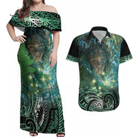 New Zealand Matariki Waiti Couples Matching Off Shoulder Maxi Dress and Hawaiian Shirt Waimori and The Origin Of Life LT9 Black - Polynesian Pride