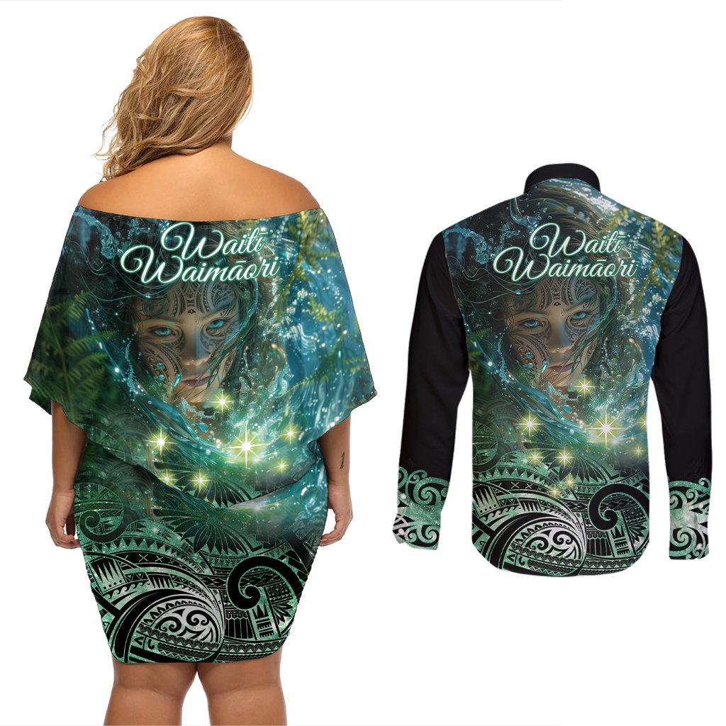 New Zealand Matariki Waiti Couples Matching Off Shoulder Short Dress and Long Sleeve Button Shirt Waimori and The Origin Of Life LT9 - Polynesian Pride