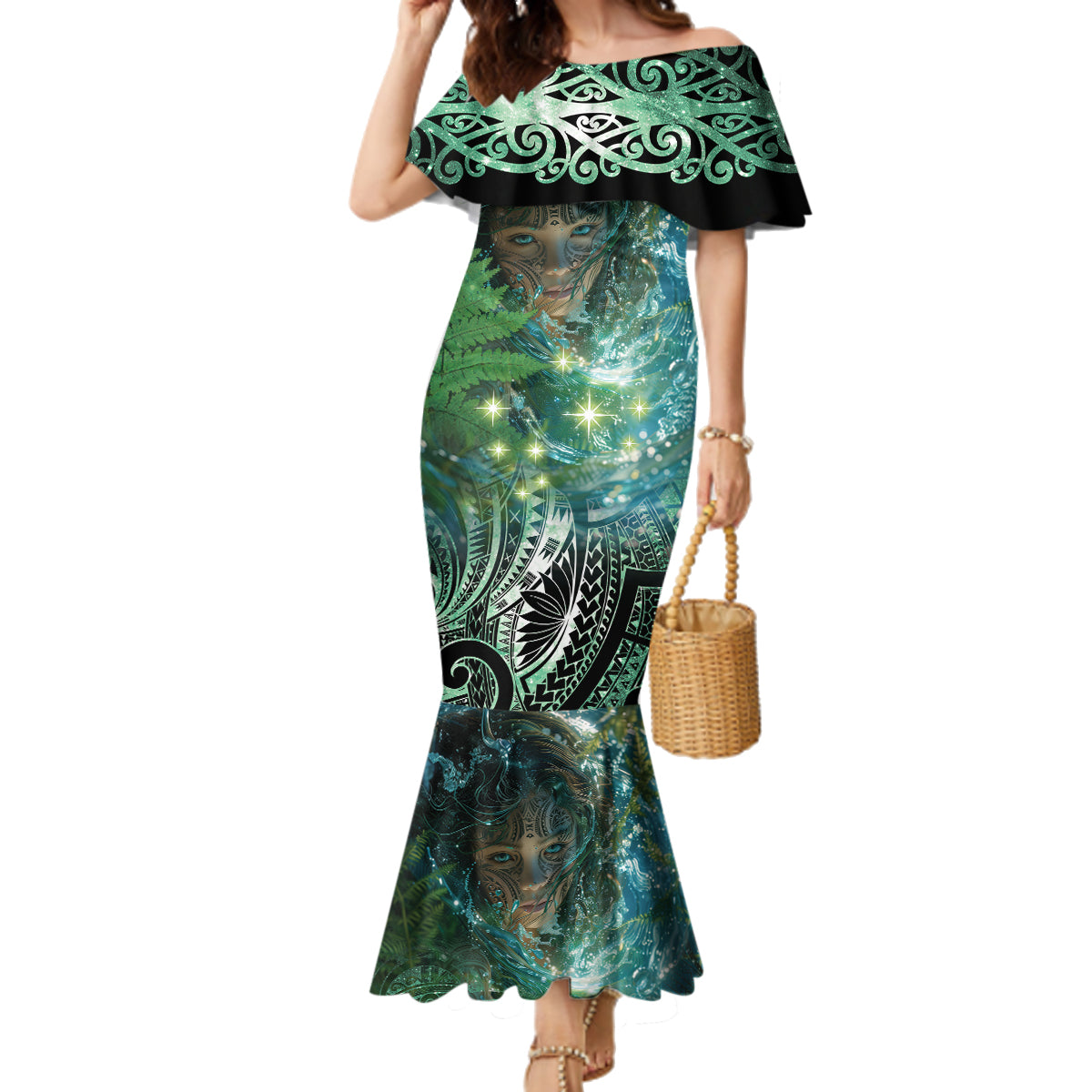 New Zealand Matariki Waiti Family Matching Mermaid Dress and Hawaiian Shirt Waimori and The Origin Of Life LT9 Mom's Dress Black - Polynesian Pride