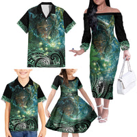 New Zealand Matariki Waiti Family Matching Off The Shoulder Long Sleeve Dress and Hawaiian Shirt Waimori and The Origin Of Life LT9 - Polynesian Pride