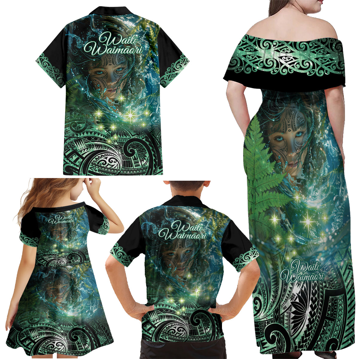 New Zealand Matariki Waiti Family Matching Off Shoulder Maxi Dress and Hawaiian Shirt Waimori and The Origin Of Life LT9 - Polynesian Pride