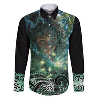 New Zealand Matariki Waiti Family Matching Off Shoulder Maxi Dress and Hawaiian Shirt Waimori and The Origin Of Life LT9 Dad's Shirt - Long Sleeve Black - Polynesian Pride