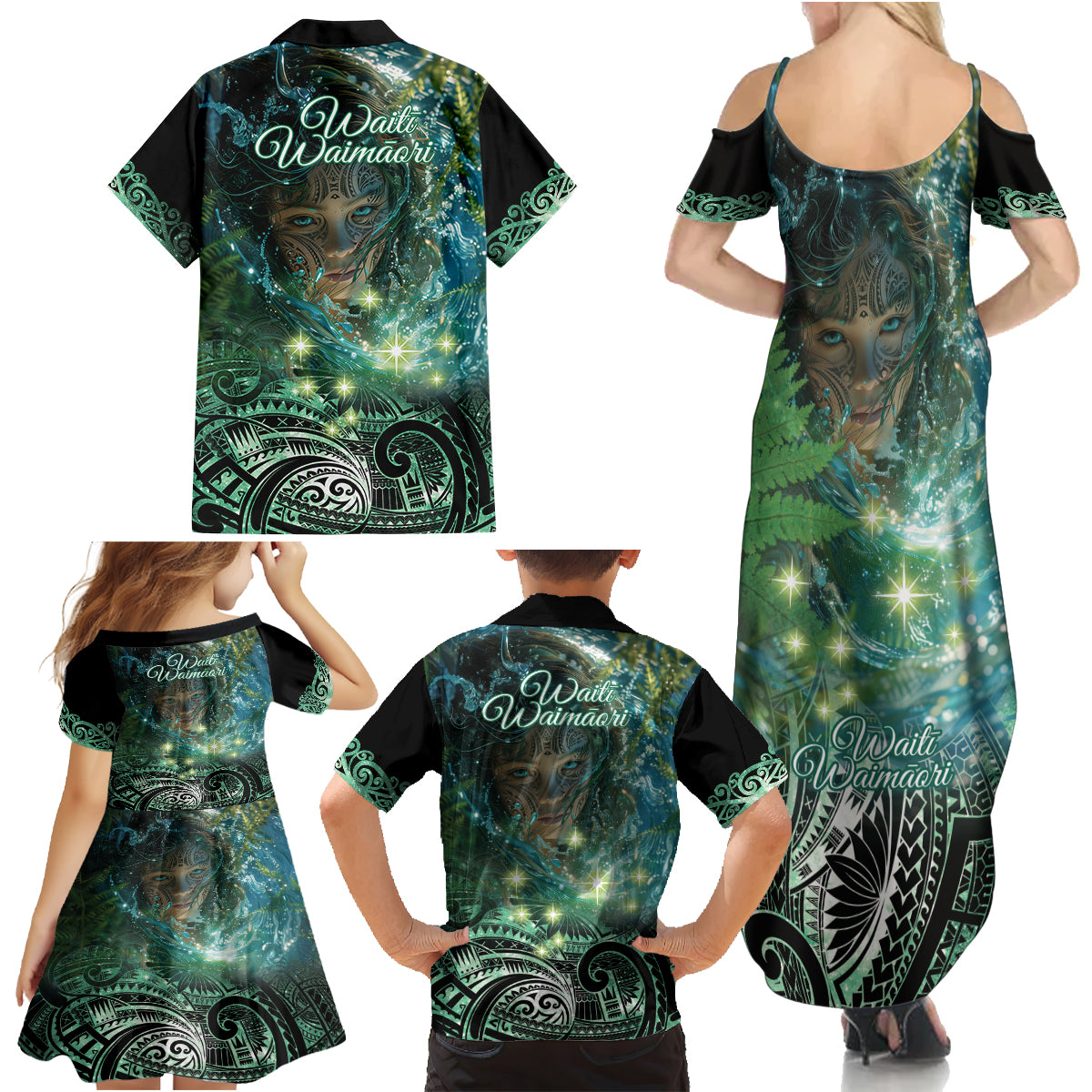 New Zealand Matariki Waiti Family Matching Summer Maxi Dress and Hawaiian Shirt Waimori and The Origin Of Life LT9 - Polynesian Pride