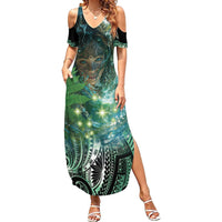 New Zealand Matariki Waiti Family Matching Summer Maxi Dress and Hawaiian Shirt Waimori and The Origin Of Life LT9 Mom's Dress Black - Polynesian Pride