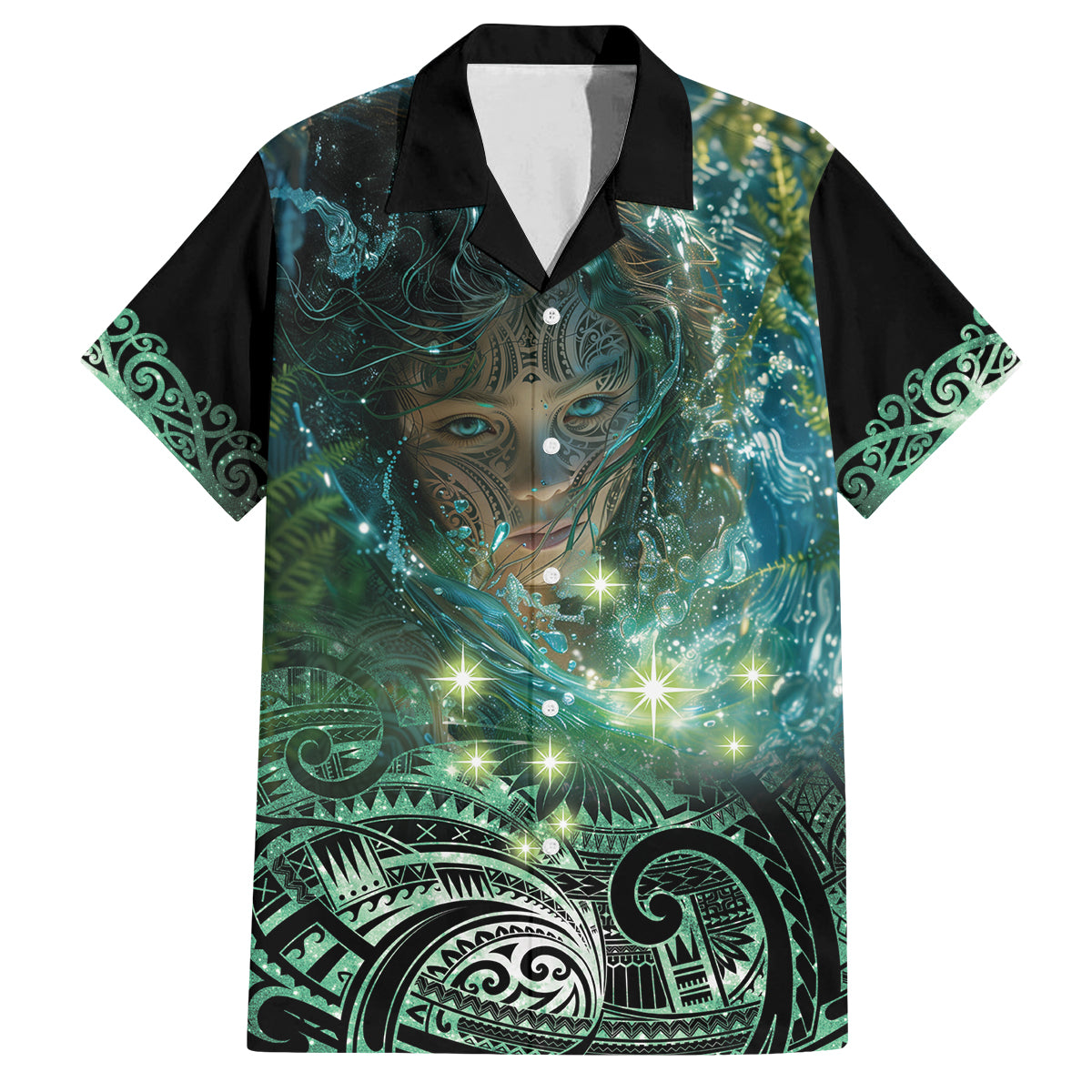 New Zealand Matariki Waiti Family Matching Tank Maxi Dress and Hawaiian Shirt Waimori and The Origin Of Life LT9 Dad's Shirt - Short Sleeve Black - Polynesian Pride