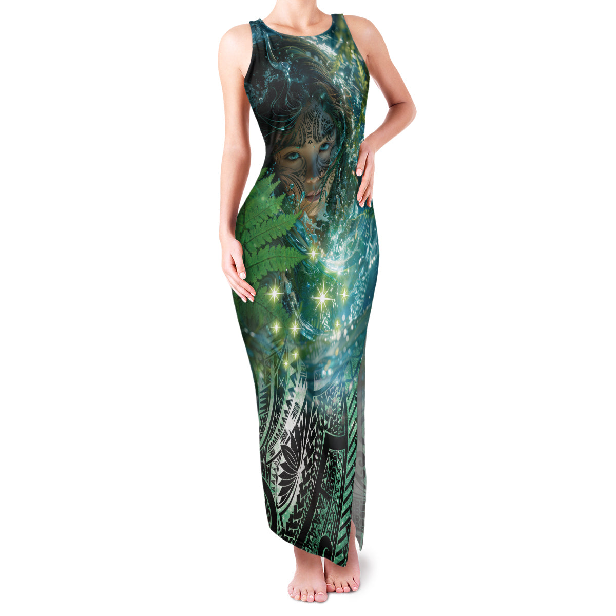 New Zealand Matariki Waiti Family Matching Tank Maxi Dress and Hawaiian Shirt Waimori and The Origin Of Life LT9 Mom's Dress Black - Polynesian Pride