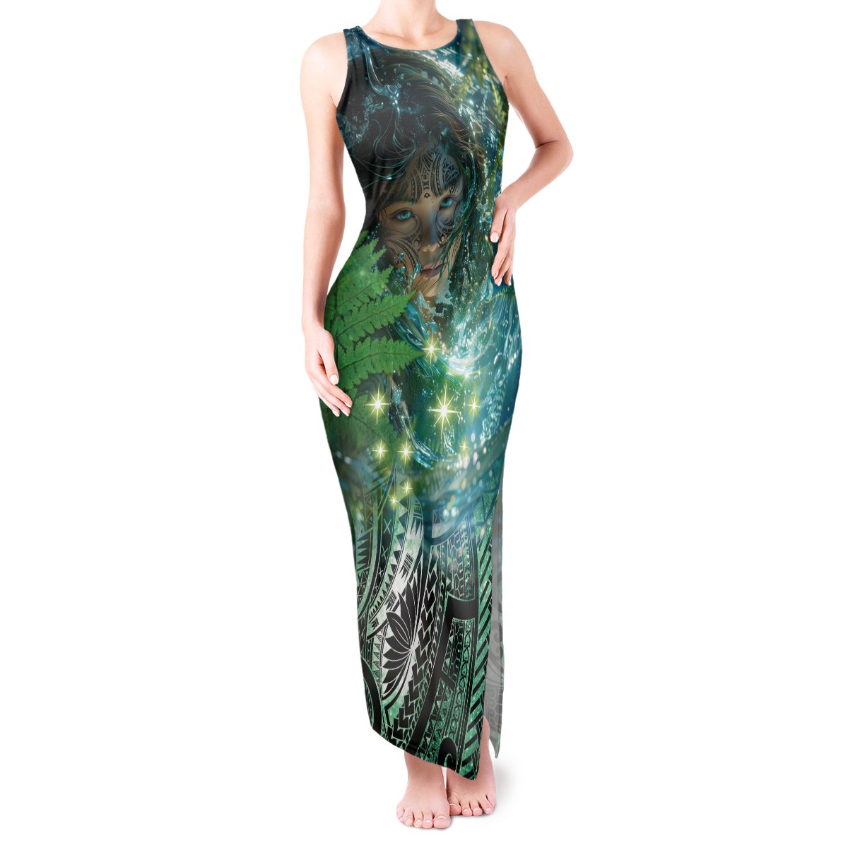 New Zealand Matariki Waiti Tank Maxi Dress Waimori and The Origin Of Life LT9 Women Black - Polynesian Pride