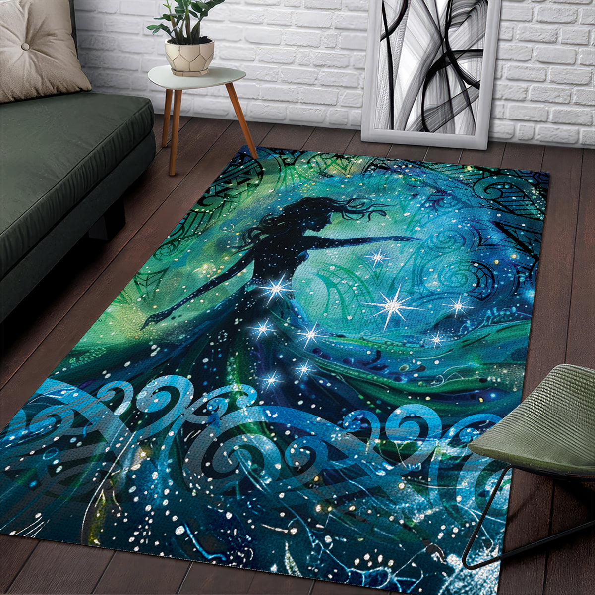 New Zealand Matariki Hiwa-i-te-rangi Area Rug Titiro ki nga Whetu Wishing Star LT9 Black - Polynesian Pride