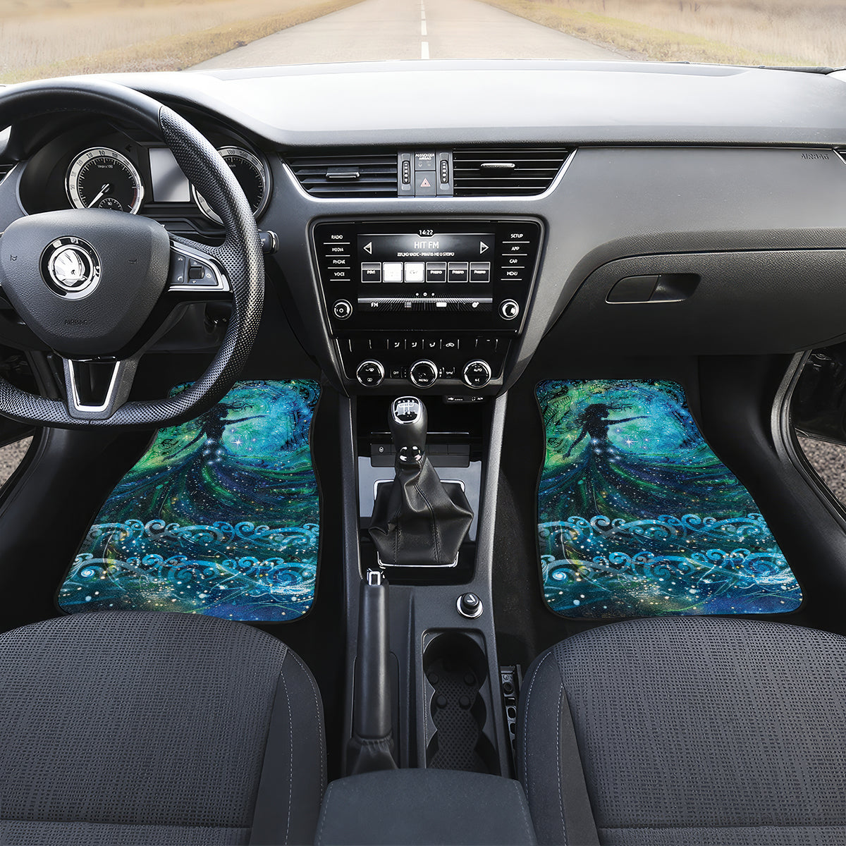 New Zealand Matariki Hiwa-i-te-rangi Car Mats Titiro ki nga Whetu Wishing Star LT9 Set 2pcs - Front Black - Polynesian Pride
