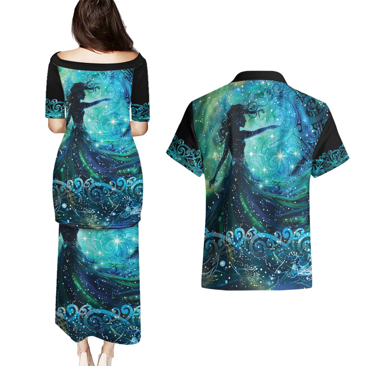 New Zealand Matariki Hiwa-i-te-rangi Couples Matching Puletasi and Hawaiian Shirt Titiro ki nga Whetu Wishing Star LT9 - Polynesian Pride