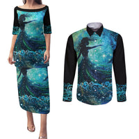 New Zealand Matariki Hiwa-i-te-rangi Couples Matching Puletasi and Long Sleeve Button Shirt Titiro ki nga Whetu Wishing Star LT9 Black - Polynesian Pride