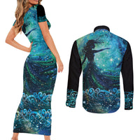 New Zealand Matariki Hiwa-i-te-rangi Couples Matching Short Sleeve Bodycon Dress and Long Sleeve Button Shirt Titiro ki nga Whetu Wishing Star LT9 - Polynesian Pride