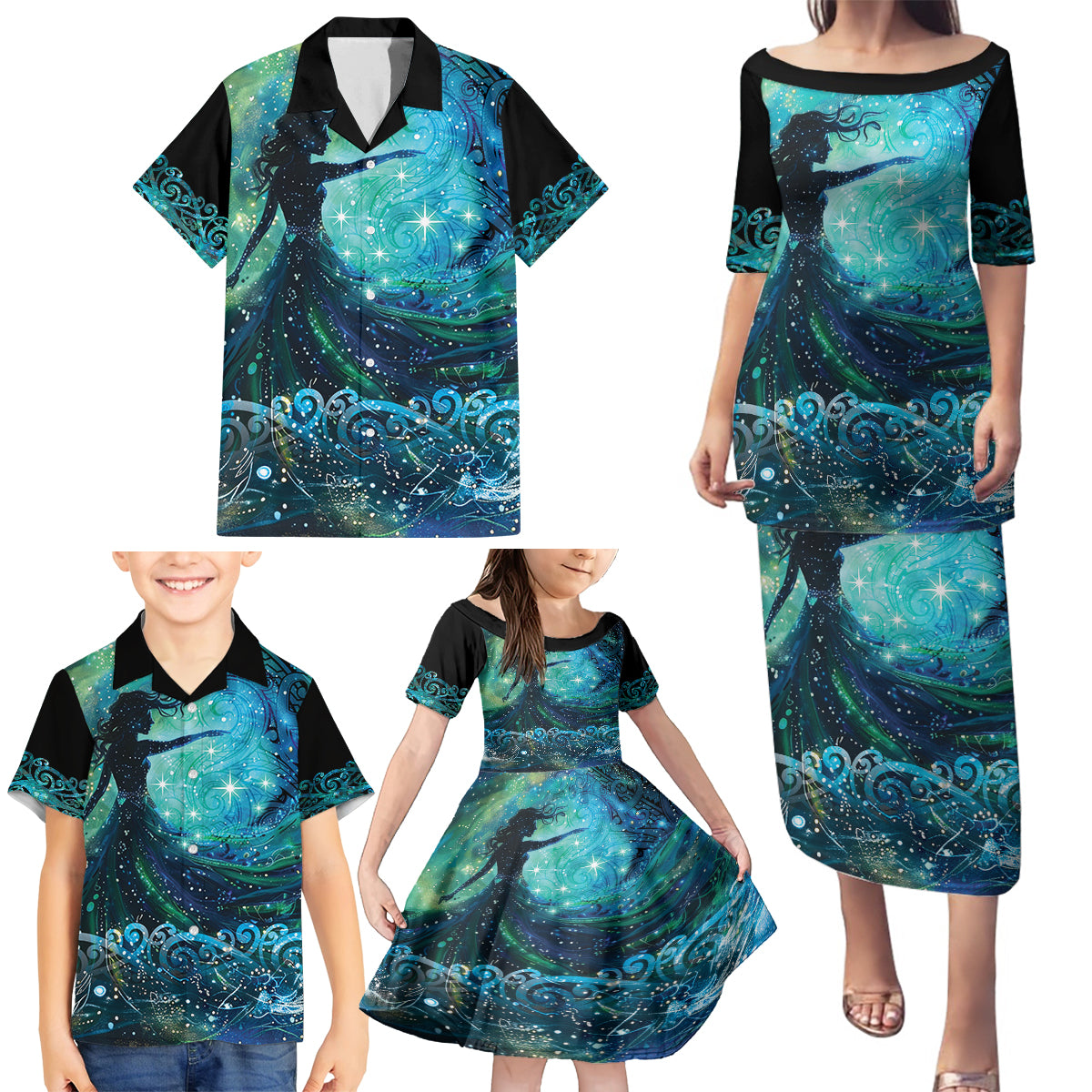 New Zealand Matariki Hiwa-i-te-rangi Family Matching Puletasi and Hawaiian Shirt Titiro ki nga Whetu Wishing Star LT9 - Polynesian Pride