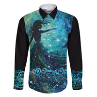 New Zealand Matariki Hiwa-i-te-rangi Family Matching Short Sleeve Bodycon Dress and Hawaiian Shirt Titiro ki nga Whetu Wishing Star LT9 Dad's Shirt - Long Sleeve Black - Polynesian Pride