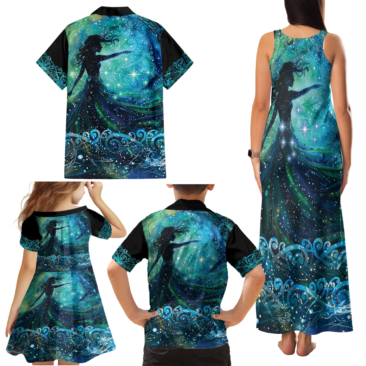 New Zealand Matariki Hiwa-i-te-rangi Family Matching Tank Maxi Dress and Hawaiian Shirt Titiro ki nga Whetu Wishing Star LT9 - Polynesian Pride