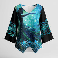 New Zealand Matariki Hiwa-i-te-rangi Kimono Sleeve Blouse Titiro ki nga Whetu Wishing Star LT9 Female Black - Polynesian Pride