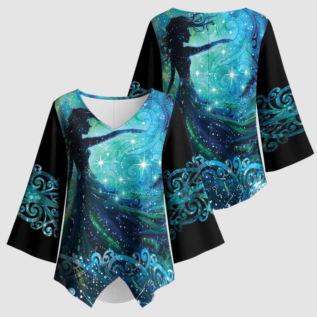 New Zealand Matariki Hiwa-i-te-rangi Kimono Sleeve Blouse Titiro ki nga Whetu Wishing Star LT9 - Polynesian Pride