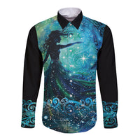 New Zealand Matariki Hiwa-i-te-rangi Long Sleeve Button Shirt Titiro ki nga Whetu Wishing Star LT9 Unisex Black - Polynesian Pride