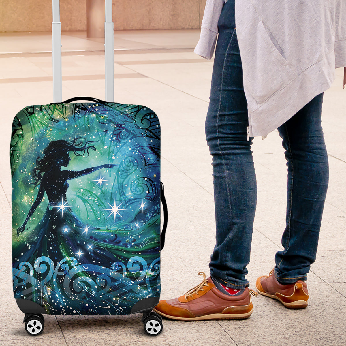 New Zealand Matariki Hiwa-i-te-rangi Luggage Cover Titiro ki nga Whetu Wishing Star LT9 Black - Polynesian Pride