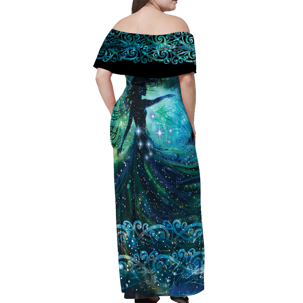 New Zealand Matariki Hiwa-i-te-rangi Off Shoulder Maxi Dress Titiro ki nga Whetu Wishing Star LT9 - Polynesian Pride
