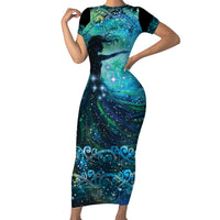 New Zealand Matariki Hiwa-i-te-rangi Short Sleeve Bodycon Dress Titiro ki nga Whetu Wishing Star LT9 Long Dress Black - Polynesian Pride