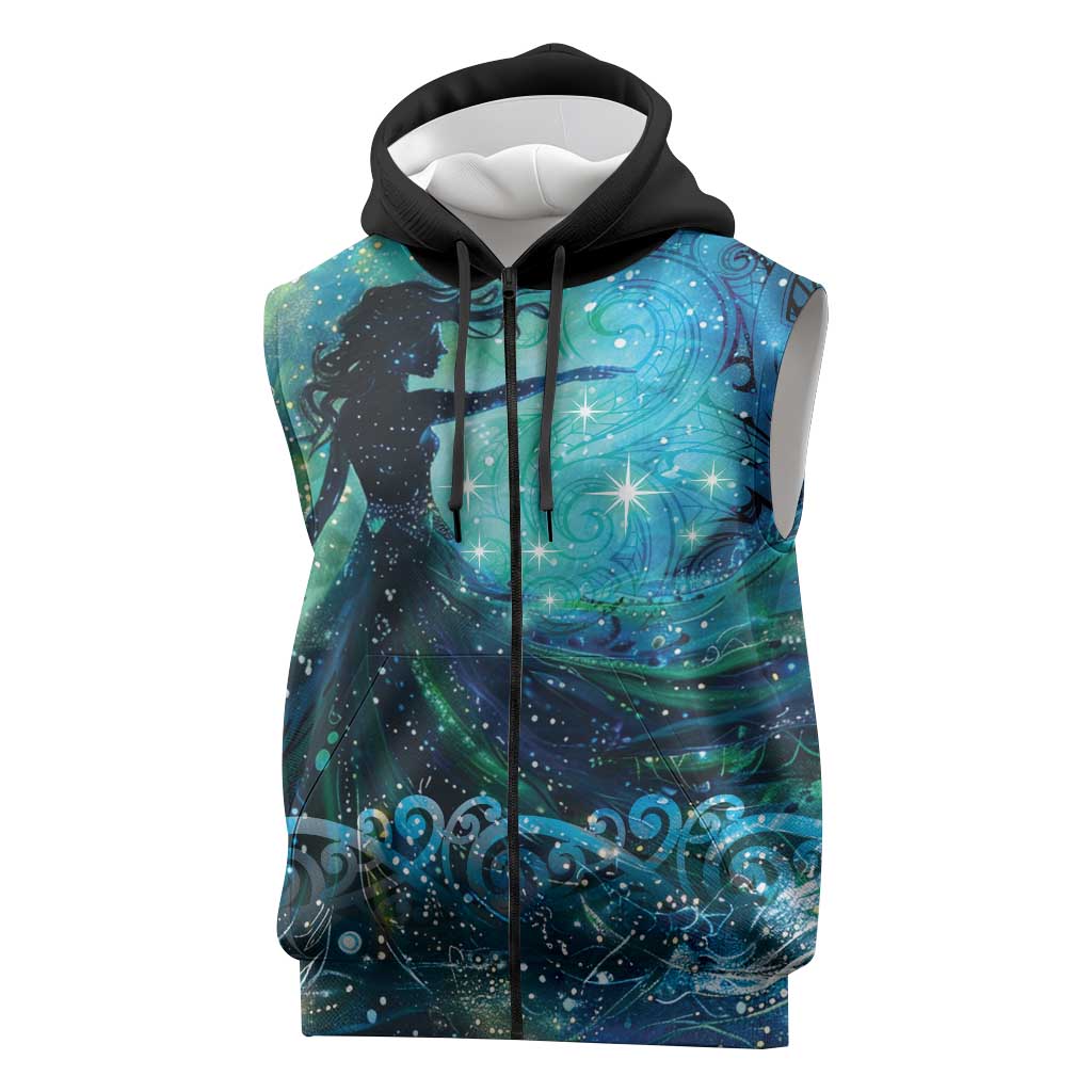 New Zealand Matariki Hiwa-i-te-rangi Sleeveless Zip Hoodie Titiro ki nga Whetu Wishing Star LT9 Black - Polynesian Pride