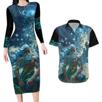 New Zealand Matariki Ururangi Couples Matching Long Sleeve Bodycon Dress and Hawaiian Shirt The Murmur Of The Wind LT9 Black - Polynesian Pride