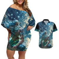 New Zealand Matariki Ururangi Couples Matching Off Shoulder Short Dress and Hawaiian Shirt The Murmur Of The Wind LT9 Black - Polynesian Pride