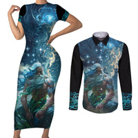 New Zealand Matariki Ururangi Couples Matching Short Sleeve Bodycon Dress and Long Sleeve Button Shirt The Murmur Of The Wind LT9 Black - Polynesian Pride