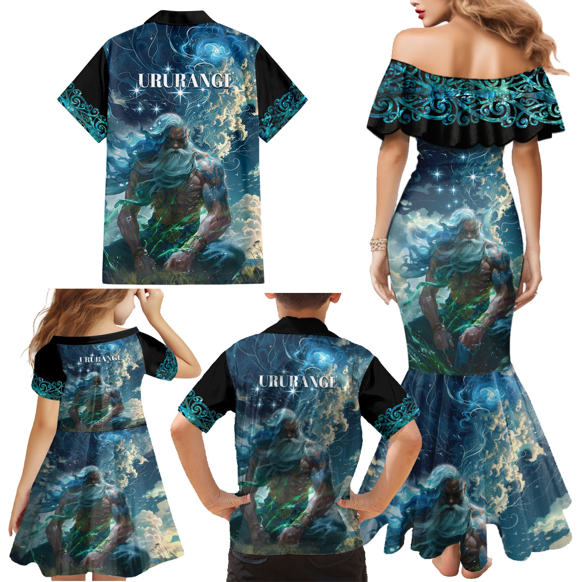 New Zealand Matariki Ururangi Family Matching Mermaid Dress and Hawaiian Shirt The Murmur Of The Wind LT9 - Polynesian Pride